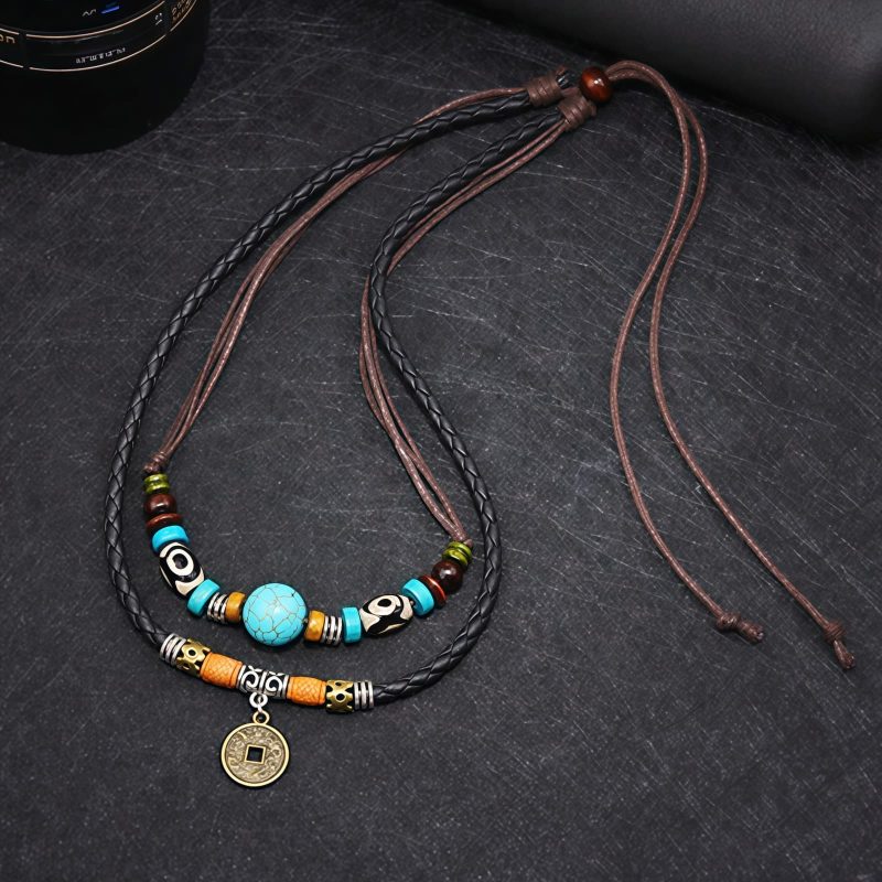 Turquoise Dzi Bead Protection Necklace Turquoise Dzi Bead Protection Necklace