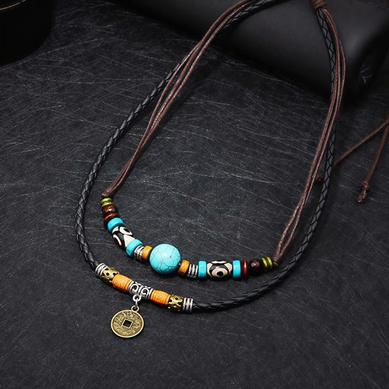 Turquoise Dzi Bead Protection Necklace Turquoise Dzi Bead Protection Necklace