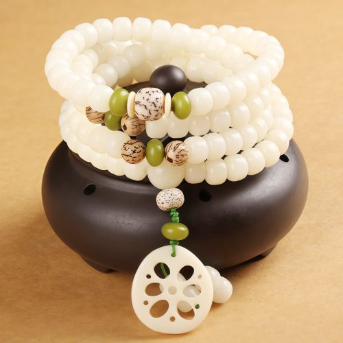 Pulseira Mala 108 Contas em Semente de Bodhi Branca