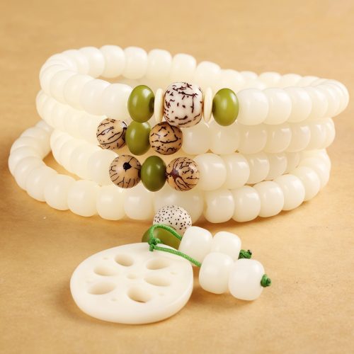 Pulseira Mala 108 Contas em Semente de Bodhi Branca