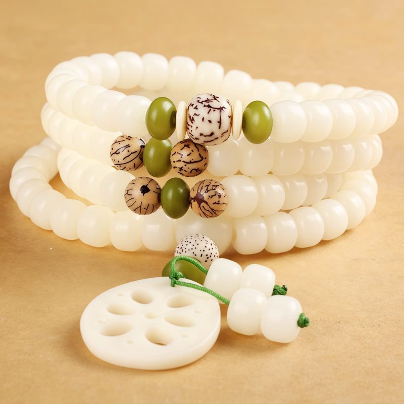 White Bodhi Seed 108 Mala Luck Bracelet White Bodhi Seed 108 Mala Luck Bracelet