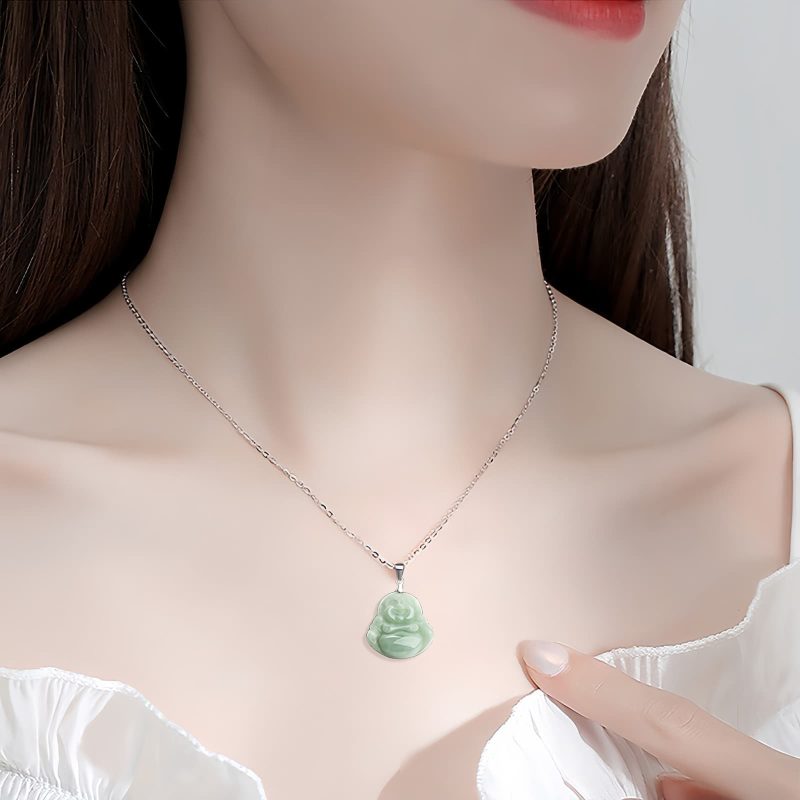925 Silver Laughing Buddha Jade Pendant Chain Pendant 925 Silver Laughing Buddha Jade Pendant Chain Pendant