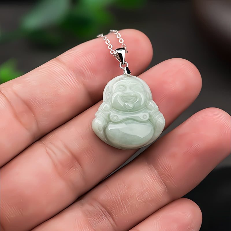 925 Silver Laughing Buddha Jade Pendant Chain Pendant 925 Silver Laughing Buddha Jade Pendant Chain Pendant