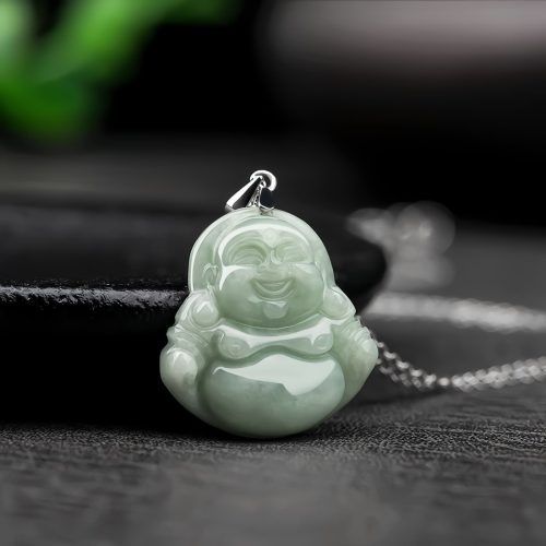 Colgante de Buda sonriente en jade y plata de ley 925 Colgante de Buda sonriente en jade y plata de ley 925