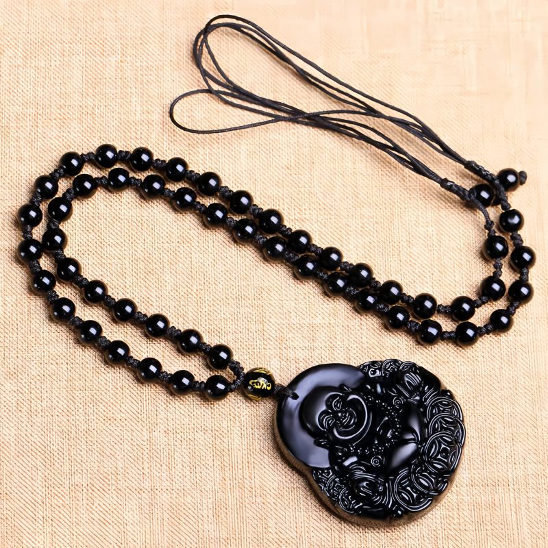 Black Obsidian Buddha Strength Pendant Necklace Black Obsidian Buddha Strength Pendant Necklace