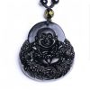 Black Obsidian Buddha Strength Pendant Necklace Black Obsidian Buddha Strength Pendant Necklace