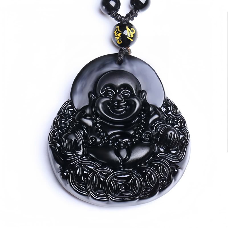 Black Obsidian Buddha Strength Pendant Necklace Black Obsidian Buddha Strength Pendant Necklace