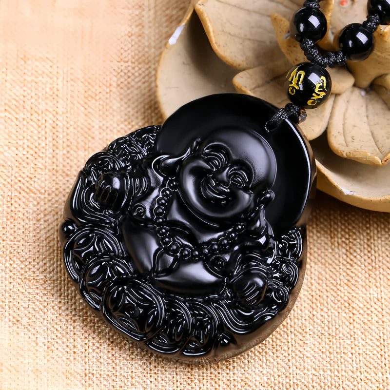 Black Obsidian Buddha Strength Pendant Necklace Black Obsidian Buddha Strength Pendant Necklace