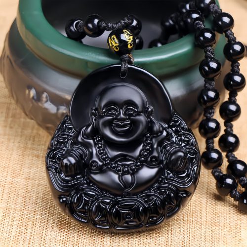 Black Obsidian Buddha Strength Pendant Necklace Black Obsidian Buddha Strength Pendant Necklace