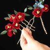 Chinese Blue Butterfly Red Flower Hairpin Chinese Blue Butterfly Red Flower Hairpin