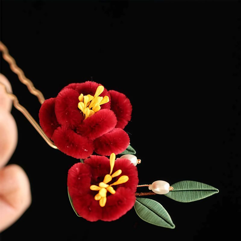 Chinese Blue Butterfly Red Flower Hairpin Chinese Blue Butterfly Red Flower Hairpin