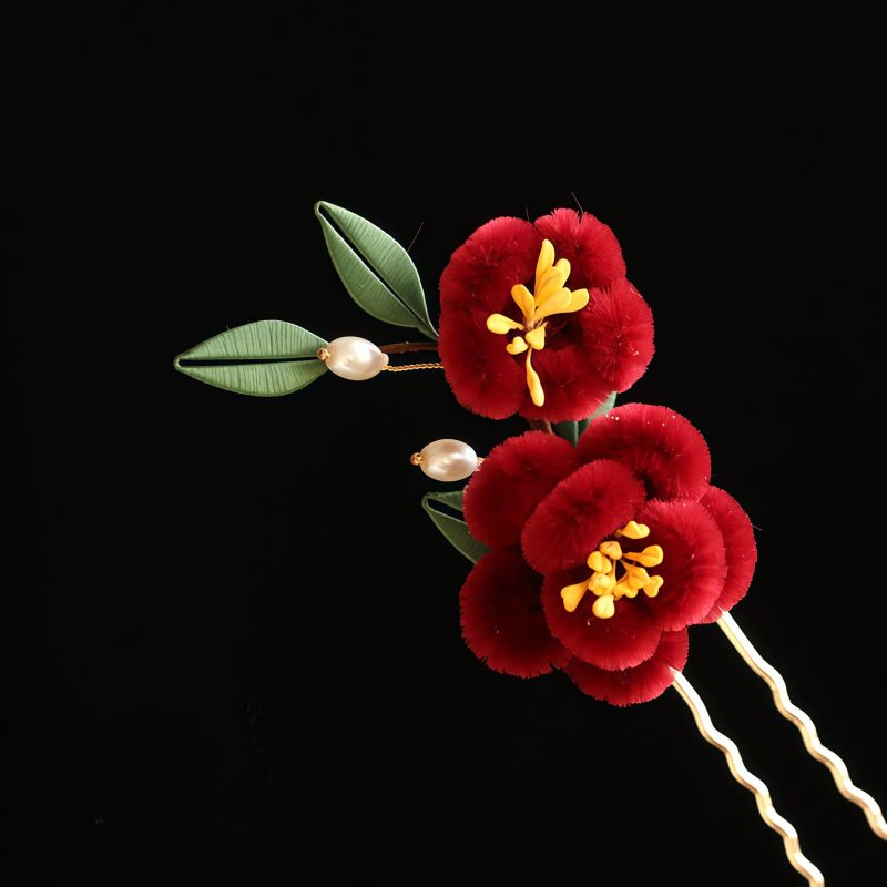 Chinese Blue Butterfly Red Flower Hairpin Chinese Blue Butterfly Red Flower Hairpin