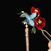 Chinese Blue Butterfly Red Flower Hairpin Chinese Blue Butterfly Red Flower Hairpin