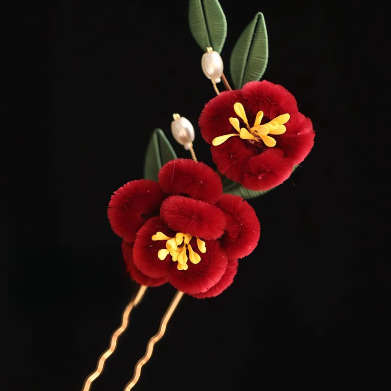 Chinese Blue Butterfly Red Flower Hairpin Chinese Blue Butterfly Red Flower Hairpin