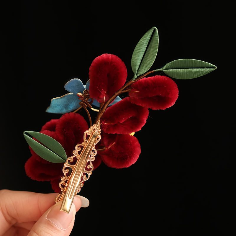 Chinese Blue Butterfly Red Flower Hairpin Chinese Blue Butterfly Red Flower Hairpin