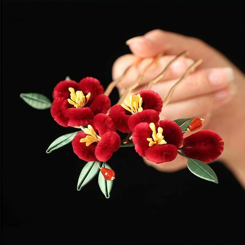 Chinese Blue Butterfly Red Flower Hairpin Chinese Blue Butterfly Red Flower Hairpin