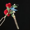 Chinese Blue Butterfly Red Flower Hairpin Chinese Blue Butterfly Red Flower Hairpin