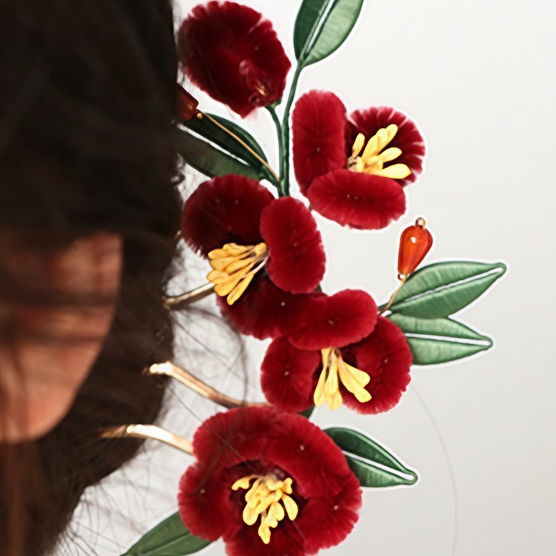 Chinese Blue Butterfly Red Flower Hairpin Chinese Blue Butterfly Red Flower Hairpin