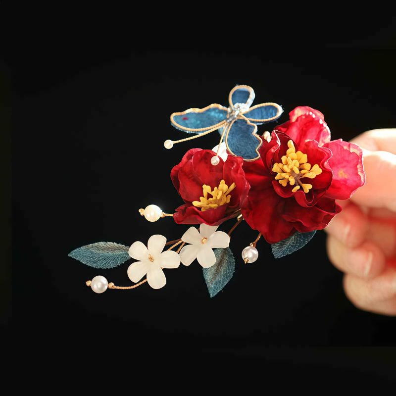 Chinese Style Handmade Red Camellia Hair Clip Chinese Style Handmade Red Camellia Hair Clip