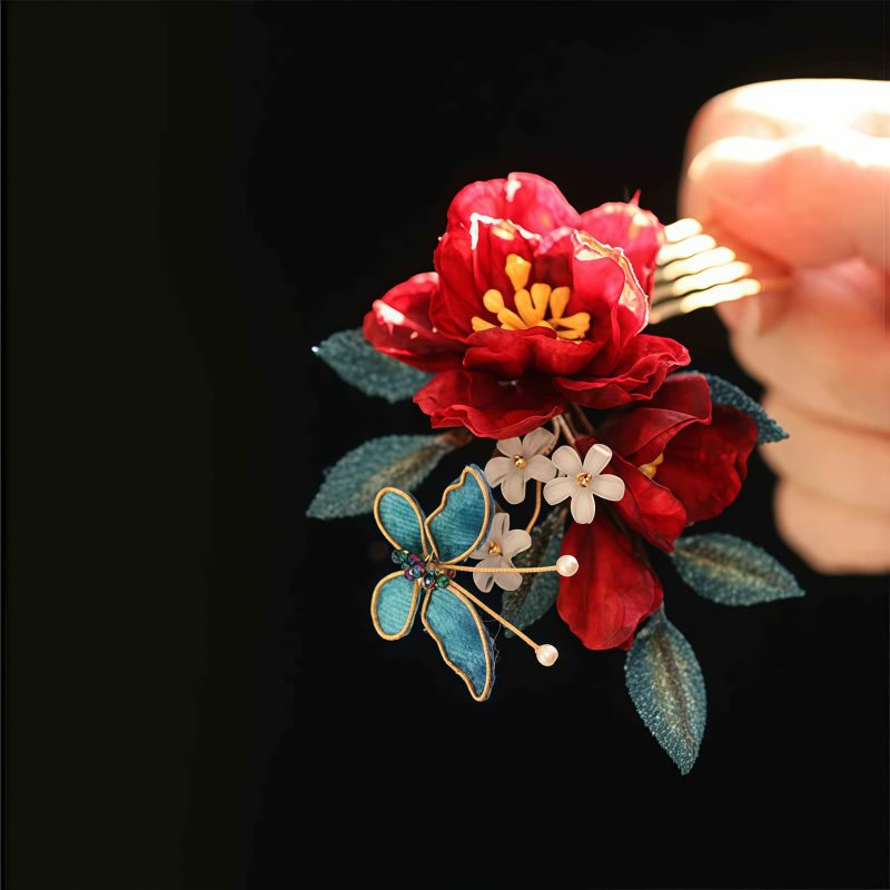 Chinese Style Handmade Red Camellia Hair Clip Chinese Style Handmade Red Camellia Hair Clip