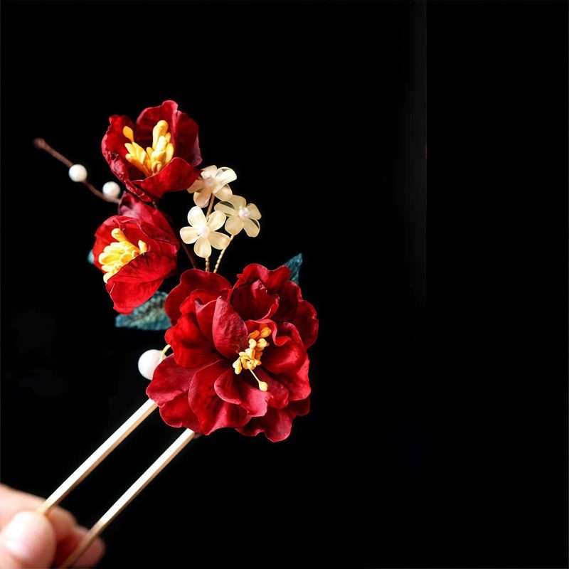 Chinese Style Handmade Red Camellia Hair Clip Chinese Style Handmade Red Camellia Hair Clip