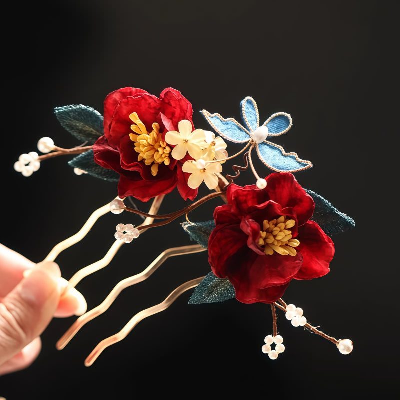 Chinese Style Handmade Red Camellia Hair Clip Chinese Style Handmade Red Camellia Hair Clip