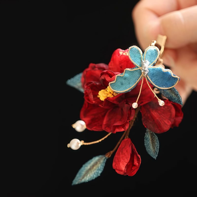 Chinese Style Handmade Red Camellia Hair Clip Chinese Style Handmade Red Camellia Hair Clip