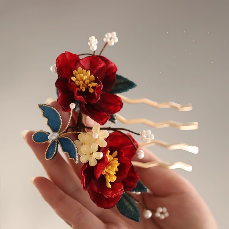 Chinese Style Handmade Red Camellia Hair Clip Chinese Style Handmade Red Camellia Hair Clip