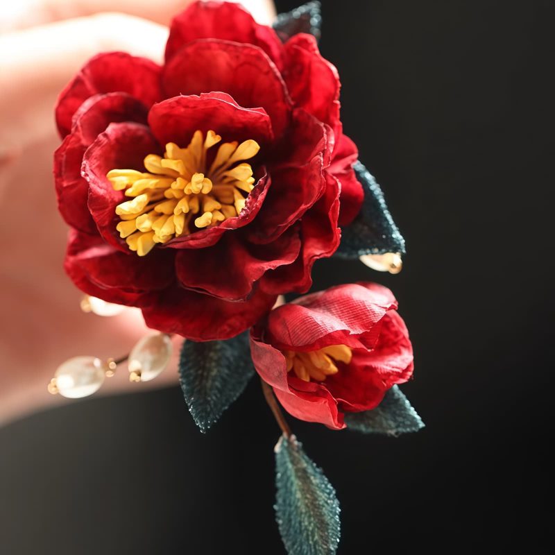 Chinese Style Handmade Red Camellia Hair Clip Chinese Style Handmade Red Camellia Hair Clip