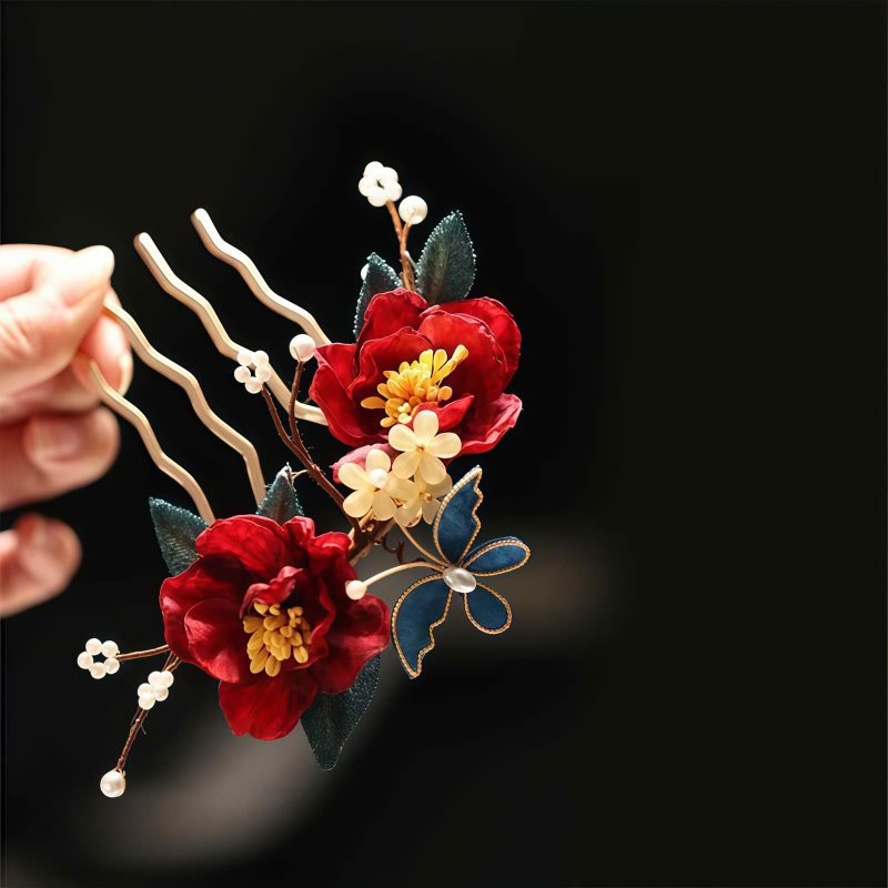 Chinese Style Handmade Red Camellia Hair Clip Chinese Style Handmade Red Camellia Hair Clip