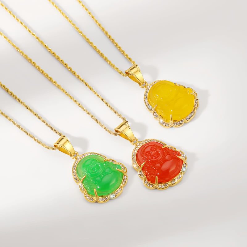 Gold-Filled Laughing Buddha Jade Necklace Gold-Filled Laughing Buddha Jade Necklace