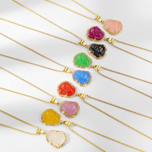 Gold-Filled Laughing Buddha Jade Necklace