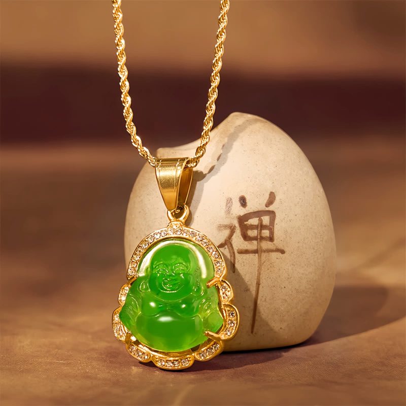 Gold-Filled Laughing Buddha Jade Necklace Gold-Filled Laughing Buddha Jade Necklace