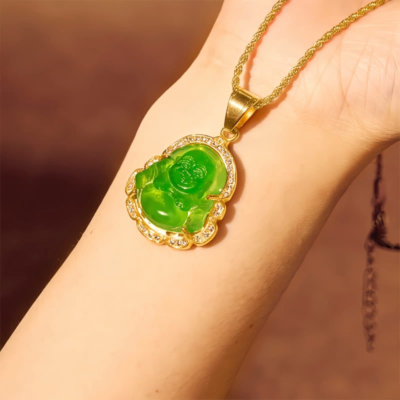 Gold-Filled Laughing Buddha Jade Necklace Gold-Filled Laughing Buddha Jade Necklace