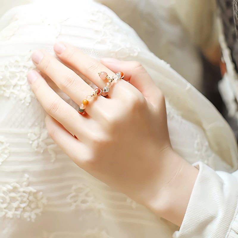 14k Gold Plated Fu Lu Shou Peach Moonstone Ring 14k Gold Plated Fu Lu Shou Peach Moonstone Ring