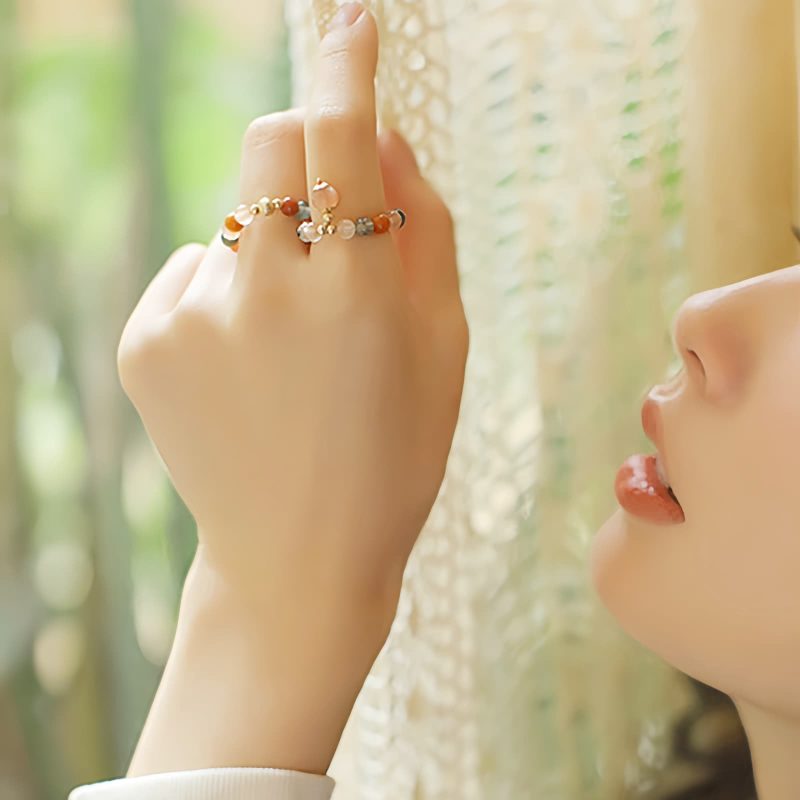 14k Gold Plated Fu Lu Shou Peach Moonstone Ring 14k Gold Plated Fu Lu Shou Peach Moonstone Ring