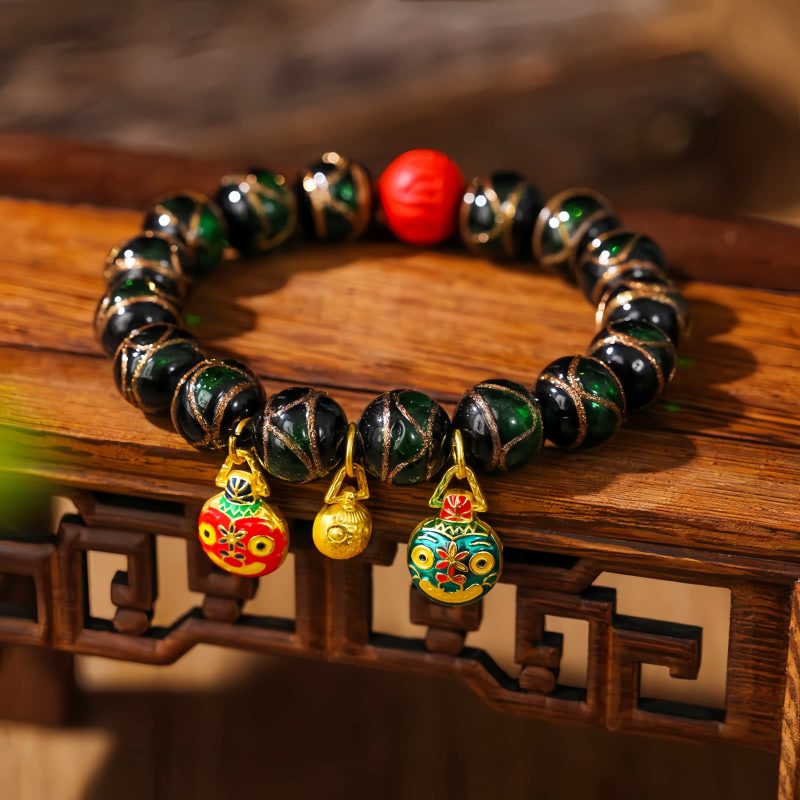 Pulsera de Cinabrio Multicolor de la Bestia Devoradora de Oro Gold Swallowing Beast Colorful Cinnabar Bracelet