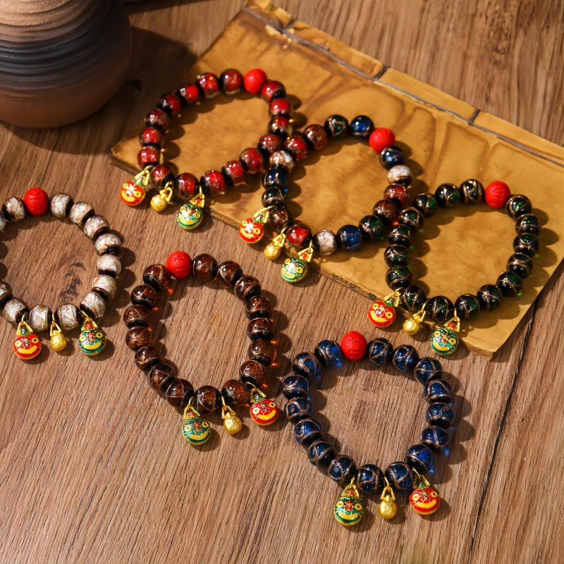 Pulsera de Cinabrio Multicolor de la Bestia Devoradora de Oro Gold Swallowing Beast Colorful Cinnabar Bracelet