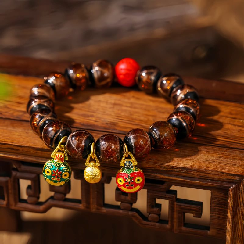 Pulsera de Cinabrio Multicolor de la Bestia Devoradora de Oro Gold Swallowing Beast Colorful Cinnabar Bracelet