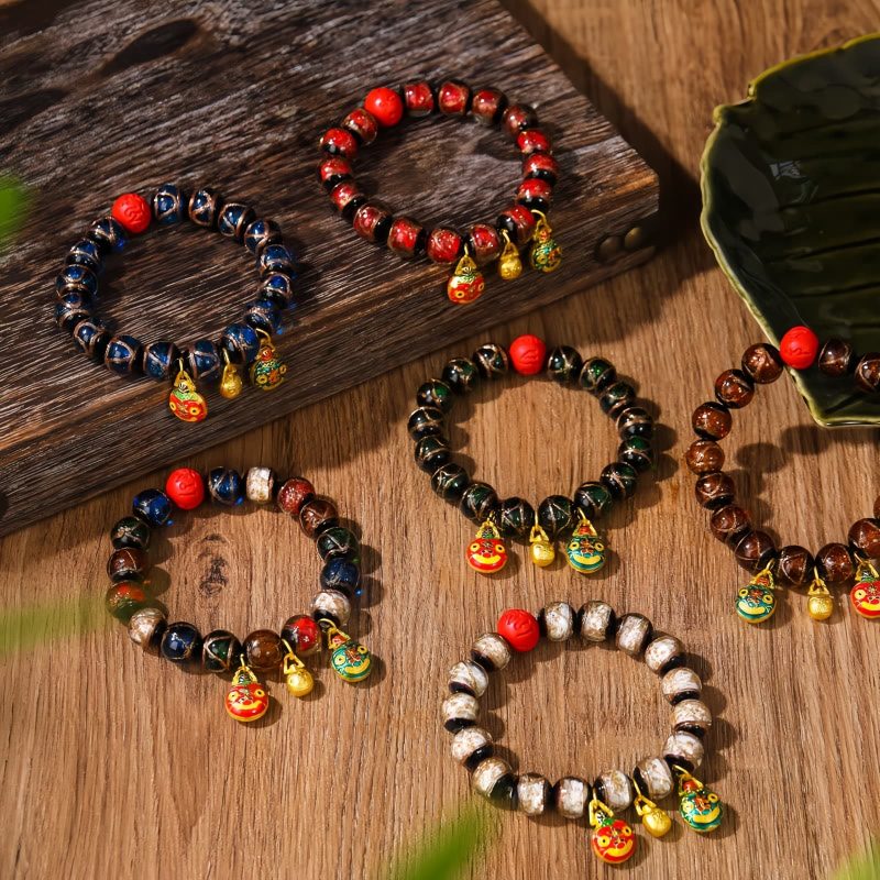Pulsera de Cinabrio Multicolor de la Bestia Devoradora de Oro Gold Swallowing Beast Colorful Cinnabar Bracelet