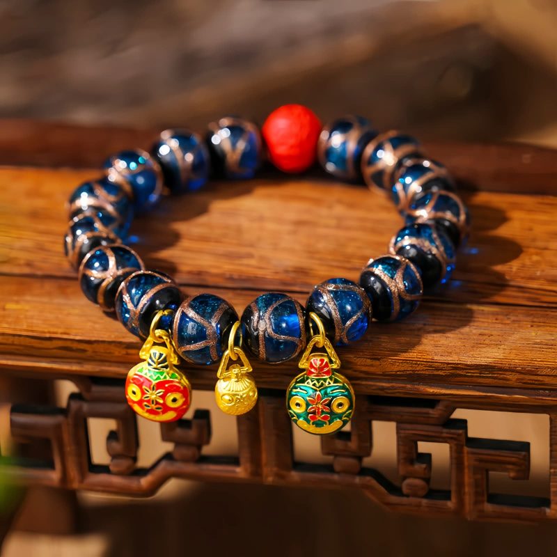 Pulsera de Cinabrio Multicolor de la Bestia Devoradora de Oro Gold Swallowing Beast Colorful Cinnabar Bracelet
