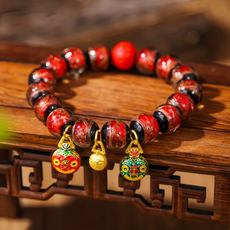Pulsera de Cinabrio Multicolor de la Bestia Devoradora de Oro Gold Swallowing Beast Colorful Cinnabar Bracelet