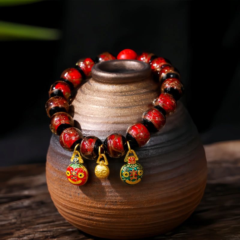 Pulsera de Cinabrio Multicolor de la Bestia Devoradora de Oro Gold Swallowing Beast Colorful Cinnabar Bracelet