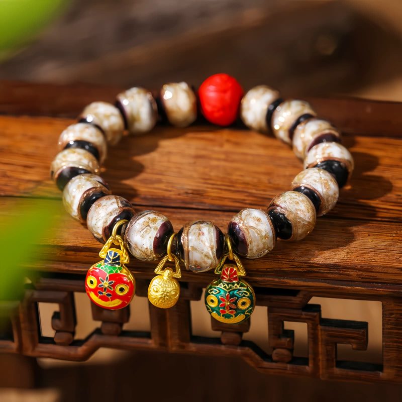 Pulsera de Cinabrio Multicolor de la Bestia Devoradora de Oro Gold Swallowing Beast Colorful Cinnabar Bracelet