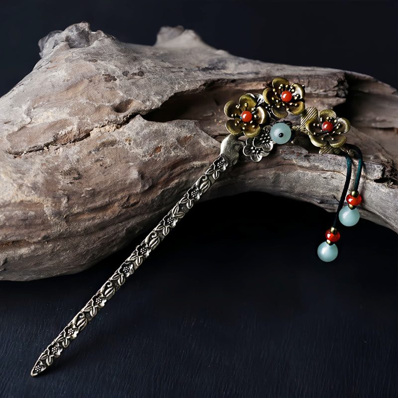 Green Aventurine & Red Agate Floral Soothing Hairpin Green Aventurine & Red Agate Floral Soothing Hairpin