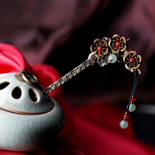 Green Aventurine & Red Agate Floral Soothing Hairpin