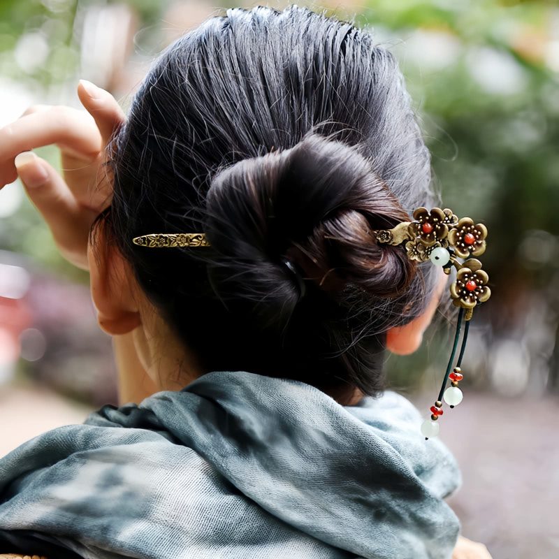 Green Aventurine & Red Agate Floral Soothing Hairpin Green Aventurine & Red Agate Floral Soothing Hairpin