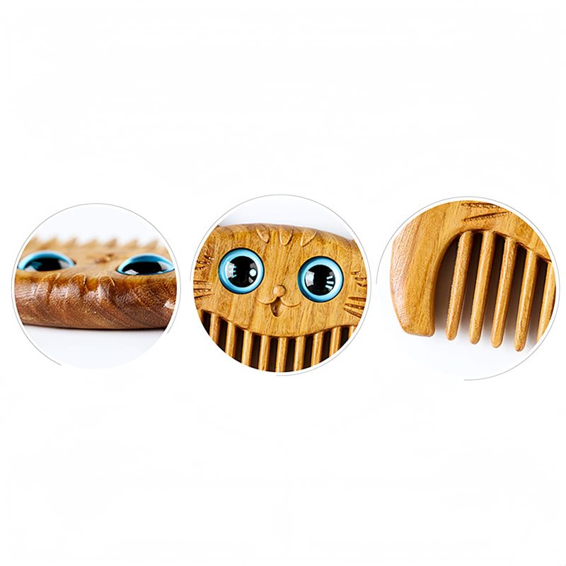 Kamm aus grünem Sandelholz mit Katzenmotiv Green Sandalwood Cat Pattern Comb