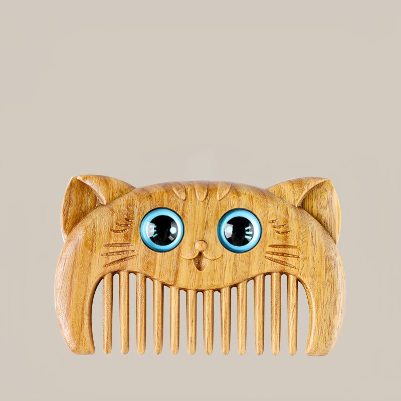 Kamm aus grünem Sandelholz mit Katzenmotiv Green Sandalwood Cat Pattern Comb
