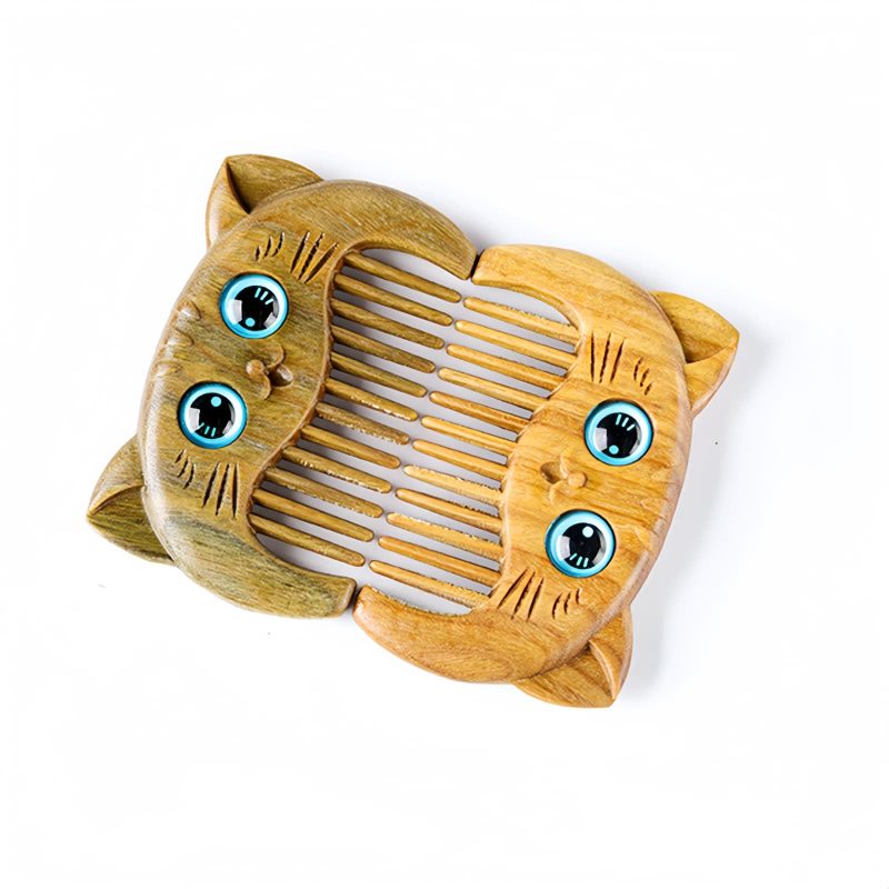 Kamm aus grünem Sandelholz mit Katzenmotiv Green Sandalwood Cat Pattern Comb